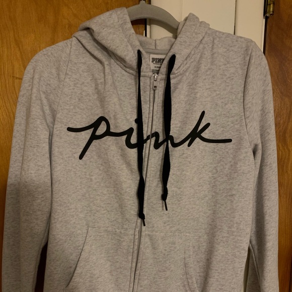 PINK Victoria's Secret Tops - PINK | Light Gray Zip Up Logo Hoodie